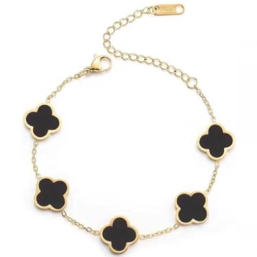 Imagem de Pulseira feminina de trevo de quatro folhas da sorte empilhável para mulheres – Joias delicadas banhadas a ouro 18K, pulseira ajustável em camadas, presente diário para ela, aniversário, dia dos