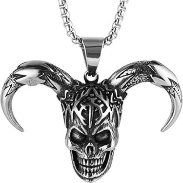 Imagem de jiajiubai Colar de esqueleto - Pingente gótico personalizado para homens e mulheres, corrente ajustável vintage com tema escuro, perfeito para bijuterias de fantasia de Halloween e acessórios de