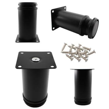 Imagem de Lamvbls Pernas de móveis de aço inoxidável de 10 cm, pernas ajustáveis, pernas de substituição de metal preto, pernas redondas de armário para mesa de café, armário de mesa, sofá, prateleiras