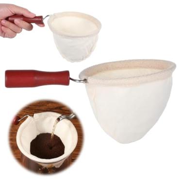 Imagem de XLIUAX Coador de café de pano, reutilizável Colador de Café de Tela com cabo de madeira, meias de café com coador de pano de flanela para entusiastas de cafés, uso em casa e escritório