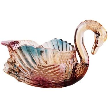 Imagem de Falytemow Prato de doces em forma de cisne de cristal de vidro, tigela de frutas com design criativo de cisne para decoração de mesa, prato de lanche de sobremesa para casa, escritório, decoração de