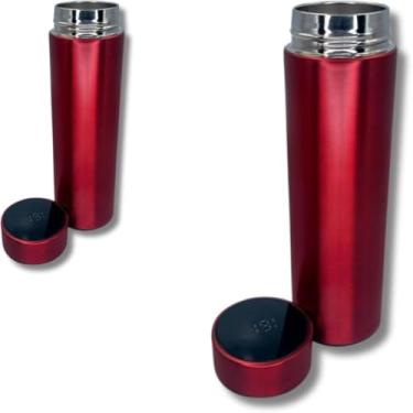 Imagem de Garrafa Térmica Inteligente com Termômetro Digital, Aço Inox, 500ml, Vermelha, Display LED, Infusor para Chá, 22,5x6,5cm, Mantém Temperatura por 24h