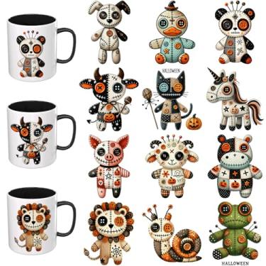Imagem de Elewins Adesivos UV DTF - 12 folhas de bonecas animais de Halloween UV DTF envoltório de copo para canecas de vidro café, decalques DIY para copos, esfregar à prova d'água em transferências para