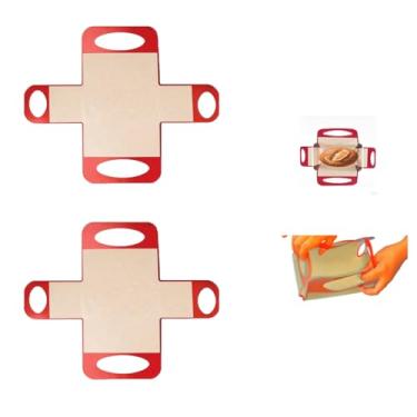 Imagem de Pacote com 2 forros de silicone reutilizáveis, estilingue de silicone para pão, forro de bandeja de cozimento para assar pão de 22 x 12 cm - design de alça para fácil acesso, limpeza simples