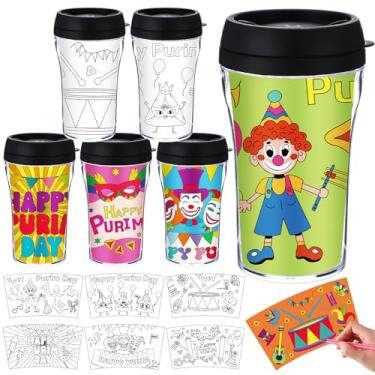 Imagem de Yiyiring Conjunto de 12 copos DIY Color Your Own Cups 283.5 g para crianças colorir suas próprias canecas de plástico para lembrancinhas de festa, artesanato, sala de aula, atividades domésticas