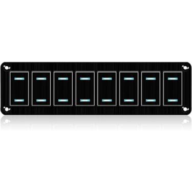 Imagem de xhtechnology Painel De Interruptores Basculantes À Prova D'Água, 8 Pinos, Alumínio, 12V/24V, Liga/Desliga, 5 Luz Led Azul, Pré-Cabeado Para Barcos, Automóveis, Carros, Trailers, Caminhões, Jipes, Ut