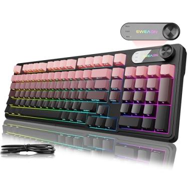 Imagem de EWEADN Teclado com fio V102, teclado cremoso para jogos de 98 teclas com teclado numérico, tela de exibição e botão de mídia RGB silencioso com fio fofo teclado de computador para laptop, PC