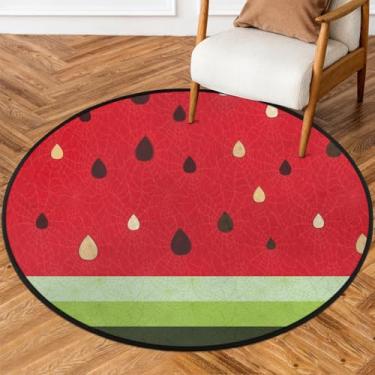Imagem de Tapete redondo de 1,8 m com estampa de melancia, fofo, macio, círculo, antiderrapante, lavável, tapete circular para quarto, berçário, sala de estar, cozinha, banheiro, entrada, decoração de casa