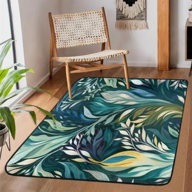 Imagem de Tapete de área para sala de estar, lavável à máquina, colorido, folhas de aquarela, antiderrapante, tapete macio para sala de estar, quarto, sala de jantar, berçário, cozinha, decoração de casa