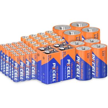 Imagem de Bateria PKCELL Alcalina 52 AA 16 AAA 24 C 4 D 4 9V 4 Doméstica