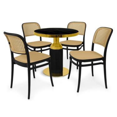 Imagem de Conjunto Mesa De Jantar Redonda Imperial 70cm Preta Com 4 Cadeiras Roma - Preto