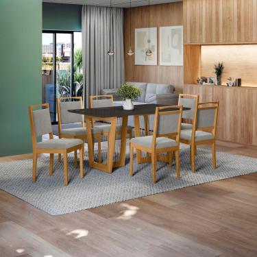 Imagem de Conjunto Sala De Jantar Lina Em Madeira Maciça 6 Cadeiras Boucle Cinza