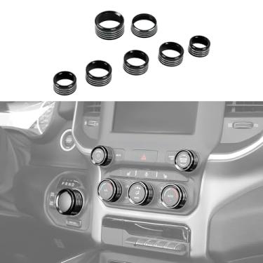 Imagem de CheroCar Botões de rádio preto CA botão interruptor de ar condicionado console central farol 4WD interruptor de mudança de marchas capa de botão de liga de alumínio anel de botão compatível com Dodge