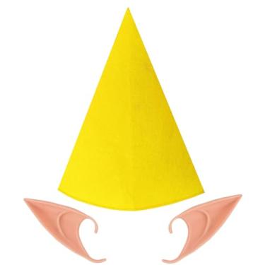 Imagem de Conjunto de acessórios festivos de fantasia de gnomo, chapéus de cone de feltro com orelhas de elfo para Halloween, Natal, chapéu de giz de cera de fada elfo cosplay, Amarelo, tamanho �nico