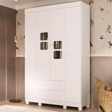 Imagem de Guarda-roupa Infantil 122cm com Vidro 4 Portas e 2 Gavetas Sol Multimó