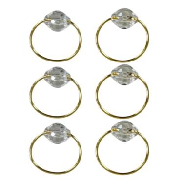 Imagem de Kit de 6 Anéis para Guardanapos com Pedra Cristalina Argola Dourada ou Prata 4 x 3 cm (6 Pçs Cristalino/Dourado)