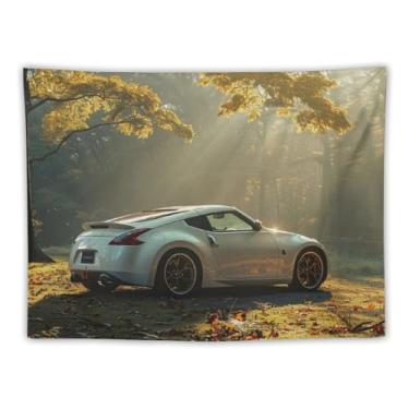 Imagem de HouLaiZhe Tapeçaria de carro Jdm Car 370z Tyndall Effect Wall Hanging Bedroom Home Decor Tapeçarias estética piquenique decoração de parede arte de parede para dormitório sala de estar 76.2 cm x 101.6