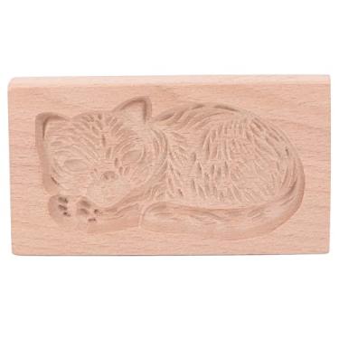 Imagem de Molde de biscoito animal MUNEFE, cortador de biscoito tipo prensa animal, molde de biscoito de madeira esculpida, carimbo de prensa de biscoito de madeira para fazer biscoito ou (Gata)