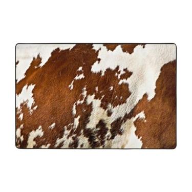 Imagem de ZERAOKE Tapetes de área de couro de vaca vermelho e branco, 5 x 8 m, tapetes de boas-vindas para entrada, tapetes absorventes antiderrapantes para quarto, lavável, felpudo, macio, tapete para entrada,