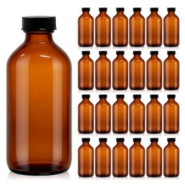 Imagem de turvono Pacote com 24 garrafas redondas Boston de vidro âmbar de 227 g com tampas fenólicas de policone – garrafas herméticas, à prova de vazamento para extrato de baunilha, preparação de kombucha