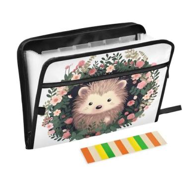 Imagem de Wassud Cute Hedgehog Organizador de arquivos sanfonado com 13 bolsos, pastas de arquivos expansíveis com abas e adesivos, organizador de pastas de documentos de recibo de papel tamanho carta A4 para