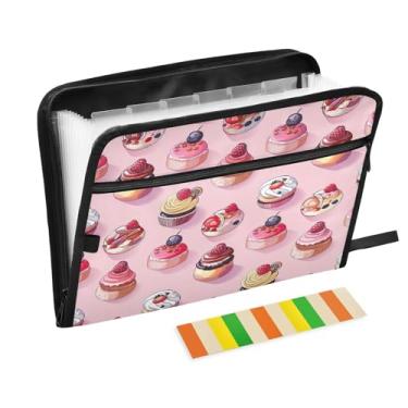 Imagem de Wassud Pasta organizadora de arquivos de papel A4 com estampa de bolo, com etiquetas, pasta de arquivos expansível, 13 bolsos