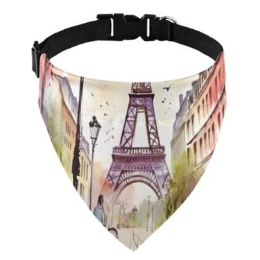 Imagem de Wassud Bandanas em aquarela da Torre Eiffel para cães, bandana reversível, triangular, acessórios de decoração para cães, gatos, meninos