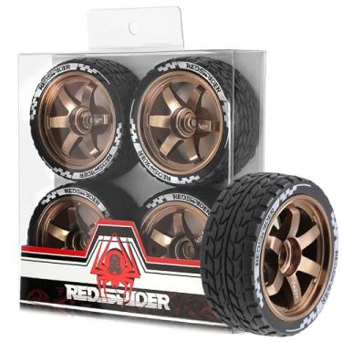 Imagem de REDSPIDER•1/10 On Road Tires and Aluminum Wheels（4PCS） 12mm Hex RC Rally Racing Tyres OD 2.56" for Tamiya TT01 TT02 XV01 TA06 A959 PTG2 HPI KYOSHO PTG2 Traxxas 1/14 1/18 RC Off On Road (Brown)