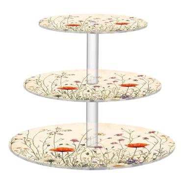 Imagem de CEBUGI Suporte de cupcake de 3 níveis de flores silvestres de verão redondo suporte de bolo torre bandeja de servir em camadas de acrílico para festa de chá, chá de bebê, casamento e mais