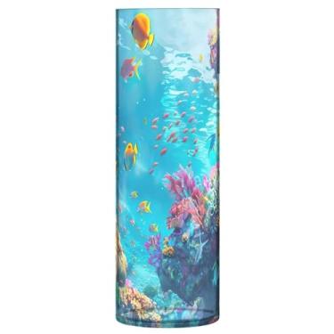 Imagem de xigua Vaso transparente colorido do mundo subaquático para decoração de casa, vaso de plástico de flores para sua cozinha, quarto, escritório, sala de estar, banheiro