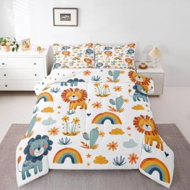 Imagem de jejeloiu Conjunto de edredom infantil com estampa de safári, estampa de leão, temática de selva, para decoração de quarto de crianças, meninos, meninas, microfibra, ultramacia, respirável