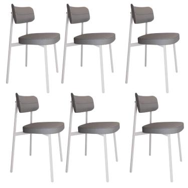 Imagem de Conjunto 6 Cadeiras de Jantar Tecido Sintético Alloa Est. Branca