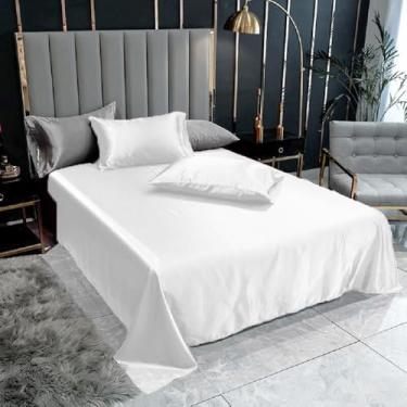 Imagem de LM Detona, Lençol Superior Casal Queen Com 2 Fronhas Cetim Seda Brilho Cor:Branco
