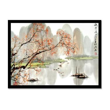 Imagem de Arte de cenário japonês, impressão floral, pintura a tinta, barco, pássaro, pôsteres em tela, decoração asiática, arte de parede japonesa para decoração de sala de estar e quarto (SKU4,20,3 x 30,5 cm