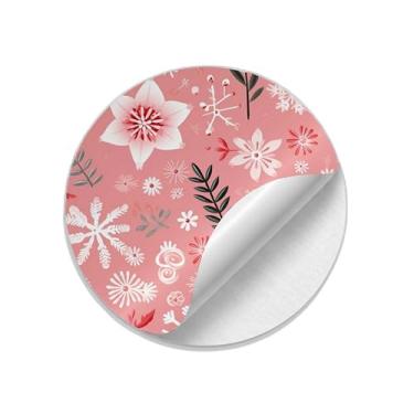 Imagem de Adesivos Natalinos Redondos Rosa com Flores 25 Unidades - Tamanho 85x85cm