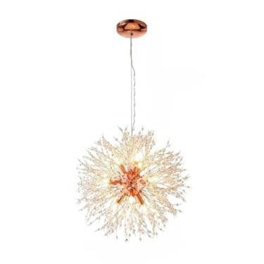 Imagem de Lustre Pendente Cristal Dente de Leão Dourado - Tamanhos 45/50/55cm, Soquete G9, Ideal para Sala de Estar/Vila, Decoração de Luxo Elegante (Rose 55cm/9 G9 Lampadas)