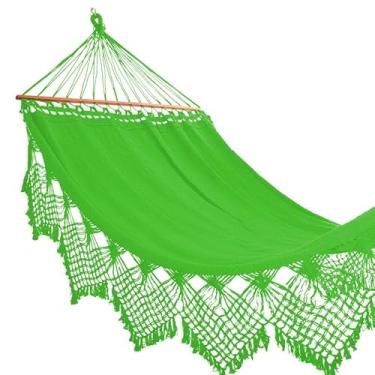 Imagem de Rede de Dormir Casal Grande com Madeira Luxo Reforçada para Descanso(Verde Fluorescente)