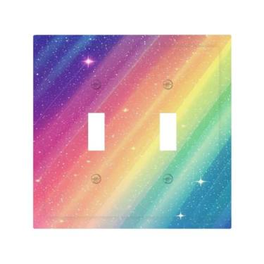 Imagem de WUYOCHA Placa decorativa para interruptor de luz, multicolorido, arco-íris, 2 capas de tomada, placas de parede com interruptor duplo para tomadas elétricas, placas frontais para decoração de quarto e