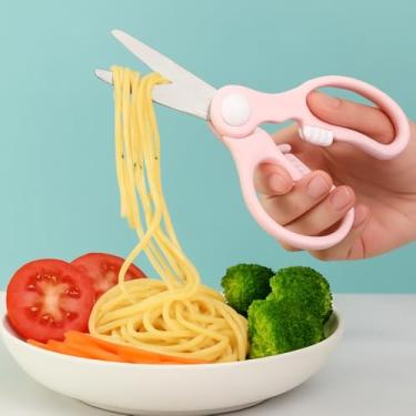 Imagem de Conjunto de tesoura de cozinha com estojo de armazenamento, tesouras de cozinha multifuncionais de aço inoxidável para carne, macarrão e legumes, ferramenta de cozinha afiada e durável (rosa)