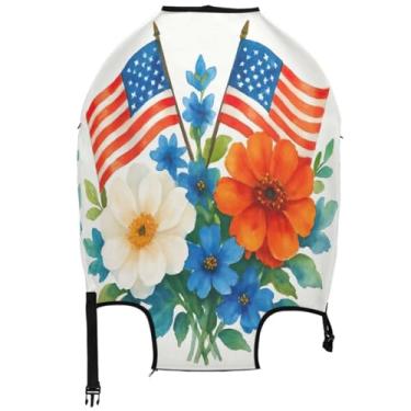 Imagem de Joisal Capas de mala, protetor de bagagem, fofo, lavável, estampa animal, acessórios de viagem para mulheres, buquê de aquarela, bandeira americana, Buquê de aquarela com bandeira americana, S 18-20
