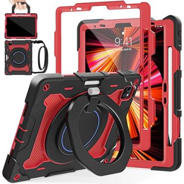 Imagem de ROISKIN Capa para iPad Air 11 polegadas M3/M2, iPad Pro 11 polegadas 4ª/3ª/2ª/1ª geração, iPad Air 5ª/4ª 11 polegadas, resistente à prova de choque com alça de ombro 360 suporte para caneta, adequado