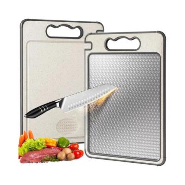 Imagem de Tábua De Corte De Aço Inoxidável Dupla Face Resistente a Arranhões Com