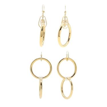 Imagem de 2 pares de brincos modernos banhados a ouro 18 k banhado a ródio feminino, Medium, Metal Plástico, Sem pedra preciosa