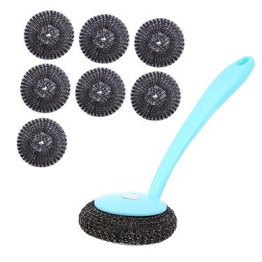 Imagem de PACKOVE 1 conjunto de escova de arame de aço de cozinha, esfregador de panela para limpeza de pratos, limpador de aço inoxidável, aderência de plástico