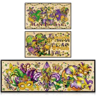 Imagem de InIsaJace Conjunto de 3 tapetes de cozinha Happy Mardi Gras, tapetes de cozinha antiderrapantes, lagostins jacaré, contas de flor de lis, tapetes decorativos de carnaval para decoração de casa (40 x