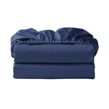 Imagem de Lençol com elástico 600 fios 100% algodão egípcio apenas, lençol com elástico Cal King, 2 peças, lençol de baixo de algodão com bolso profundo de 40,6 cm, macio, fresco, respirável, durável (azul