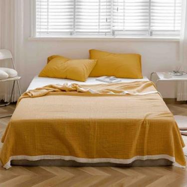 Imagem de Cobertor feminino masculino para cama adulto longo casal solteiro para sofá inverno tecido de algodão quente inverno macio confortável (amarelo, 200 x 230 cm)