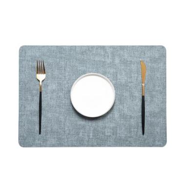 Imagem de Jogo americano de couro, conjunto de 6 tapetes de mesa à prova d'água e resistente a arranhões para jantar - porta-copos de couro de grão natural para mesa de cozinha, casa de fazenda, decoração