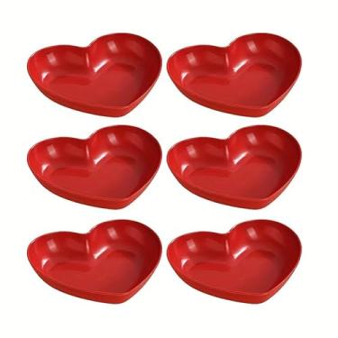 Imagem de Conjunto de pratos de servir de plástico em forma de coração com 6 peças, tema vermelho, prato de frutas, lanches e doces, para Dia dos Namorados, casamento, banquete e ocasiões especiais