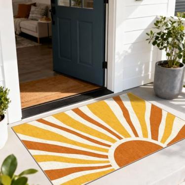 Imagem de Othilic Tapete Boho para ambientes externos – 71 cm x 109 cm Tapete para porta da frente interna externa antiderrapante lavável tapete de entrada laranja para entrada, cozinha, quarto, capacho em